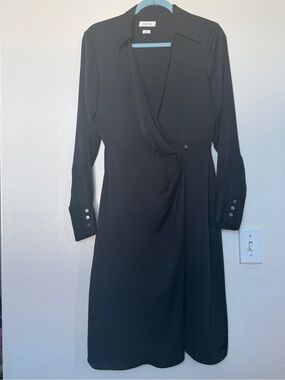 Babaton Black Long-Sleeve Wrap-Front Shirt Dress